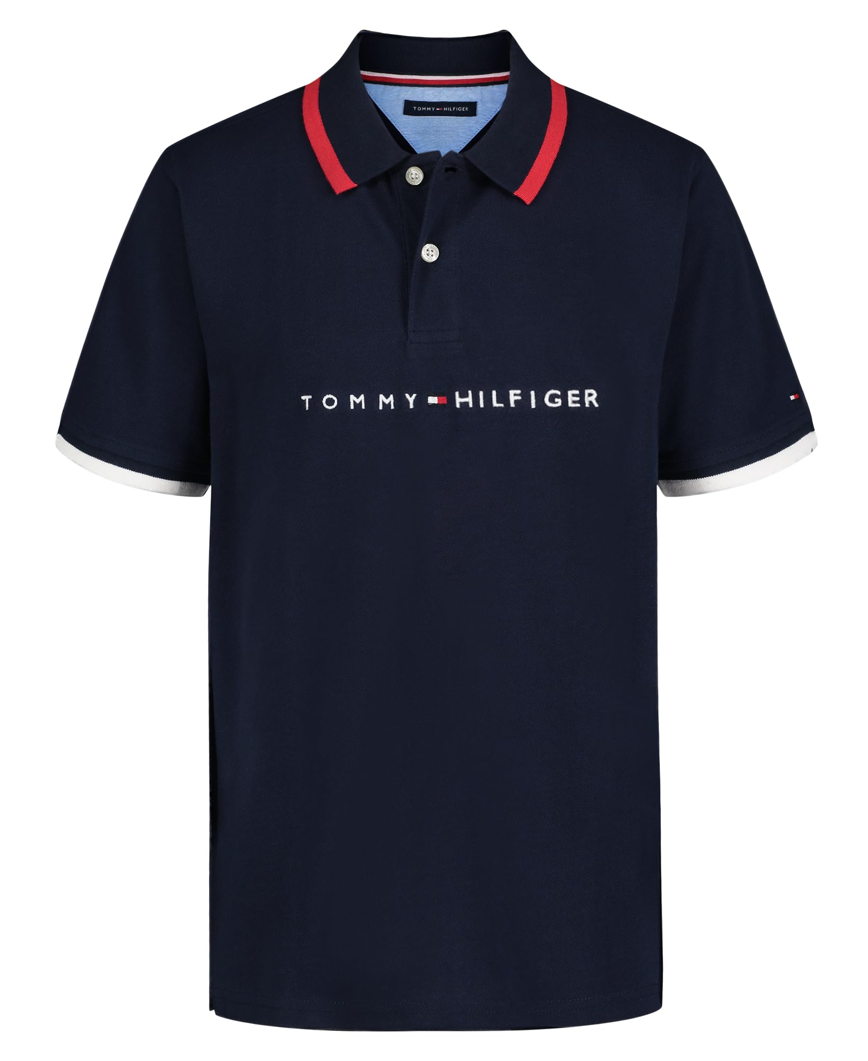 Tommy Hilfiger Boys' Short Sleeve Premium Pique Polo Shirt, Button Closure, Soft & Comfortable